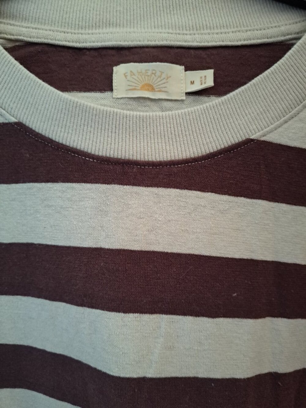 Faherty brown cream stripe ss tee top